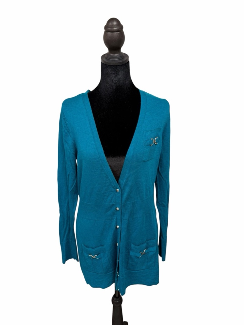 WHBM Teal Long V-Neck Cardigan Sweater